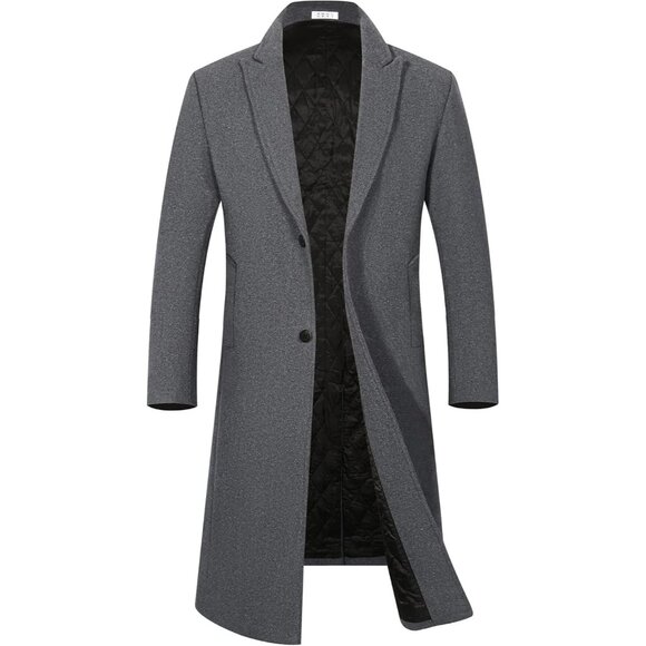 Men's grey Luxury Full Length Trench Coat Long Wool Overcoat Winter Windbreaker - Picture 1 of 7